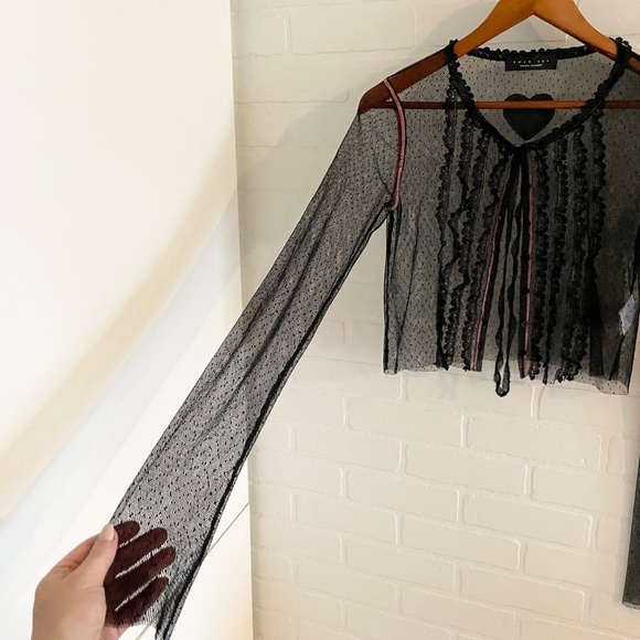 Twin-Set by Simona Barbieri Crop Blouse Cardigan Sheer Lace Black Heart Y2K Sz M - Picture 9 of 15